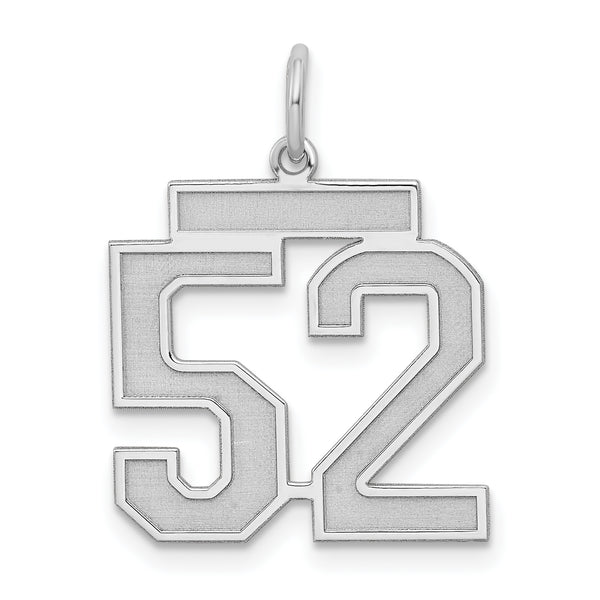 Quilate en quilates Plata de ley con acabado pulido Diseño láser Rodio satinado Número 52 Colgante con amuleto (22 mm x 18 mm)
