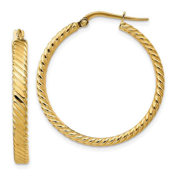 Quilate en quilates Aretes grandes de argolla estampados de oro amarillo de 14 k (32,25 mm x 31 mm)