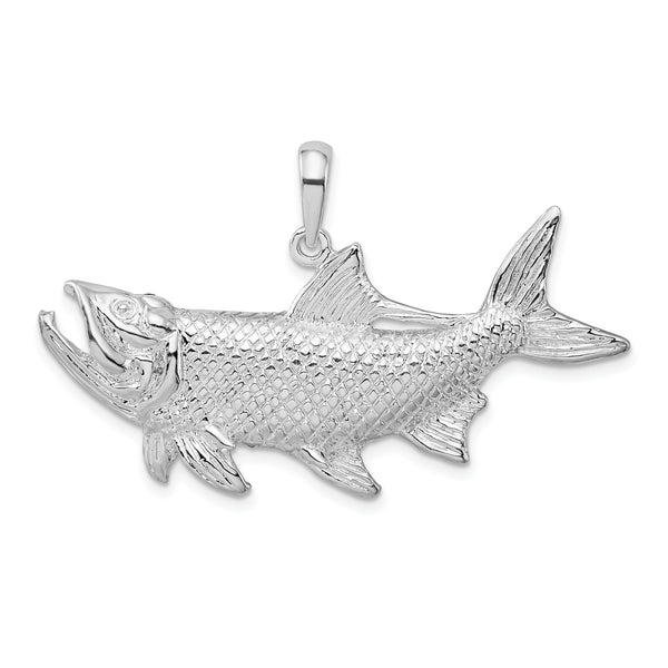 Carat in Karats Sterling Silver Polished Finish Tarpon Fish With Open Mouth Charm Pendant (27mm x 40mm)