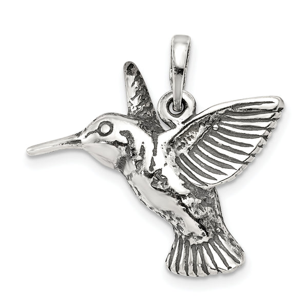 Carat in Karats Sterling Silver Antique Finish Hummingbird Charm Pendant (0.98 Inch x 0.9 Inch)