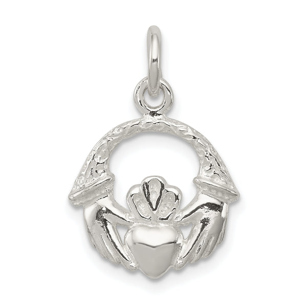 Carat in Karats Sterling Silver Polished Claddagh Charm Pendant (0.82 Inch x 0.59 Inch)