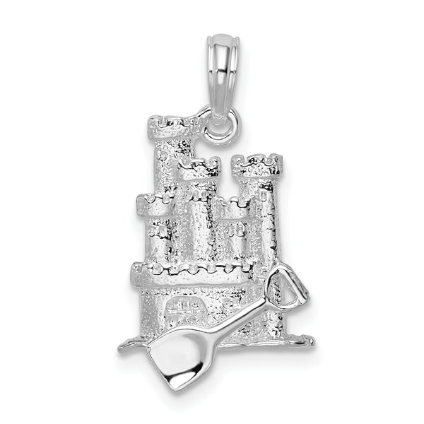 Carat in Karats Sterling Silver Polished Finish 3D Sandcastle And Shovel Charm Pendant (23.29mm)