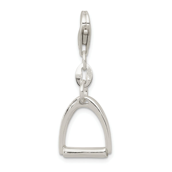 Carat in Karats Sterling Silver Polished Finish Small Horse Stirrup Charm Pendant (32mm x 15mm)