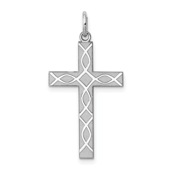 Quilates en quilates Plata de ley rodiada con diseño láser Cruz Charm Pendant (1.18 pulgadas x 0.62 pulgadas)