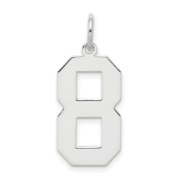 Carat in Karats Sterling Silver Polished Rhodium-Plated Number 8 Charm Pendant (0.94 Inch x 0.39 Inch)