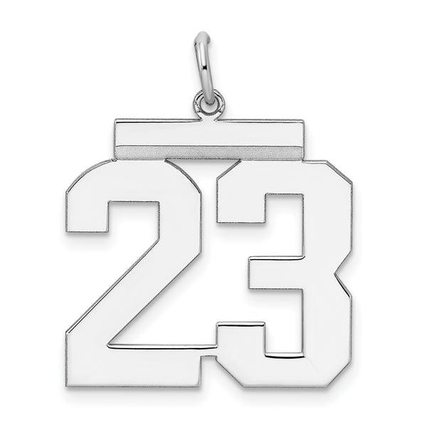 Carat in Karats Sterling Silver Polished Finish Rhodium-Plated Number 23 Charm Pendant (24mm x 20mm)