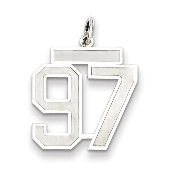 Carat in Karats Sterling Silver Polished Finish Laser Design Rhodium-Plated Satin Number 97 Charm Pendant (22mm x 18mm)