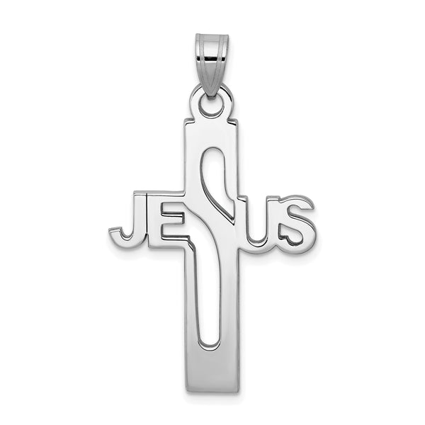 Carat in Karats Sterling Silver Rhodium-Plated Jesus Cross Large Charm Pendant (1.53 Inch x 0.87 Inch)