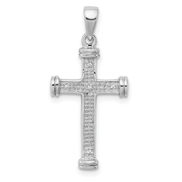 Carat in Karats Sterling Silver Polished Finish Rhodium-Plated Diamond Cross Charm Pendant (29mm x 13mm)