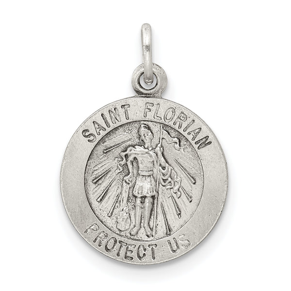 Carat in Karats Sterling Silver Antiqued Saint Florian Medal Pendant (22mm x 15mm)