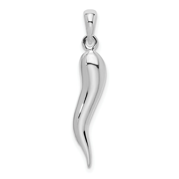 Carat in Karats Sterling Silver Polished Finish 3D Italian Horn Charm Pendant (24 mm x 5.75 mm)