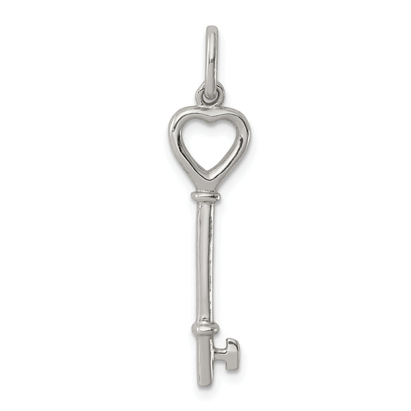 Carat in Karats Sterling Silver Polished Finish Key Charm Pendant (35mm x 8mm)