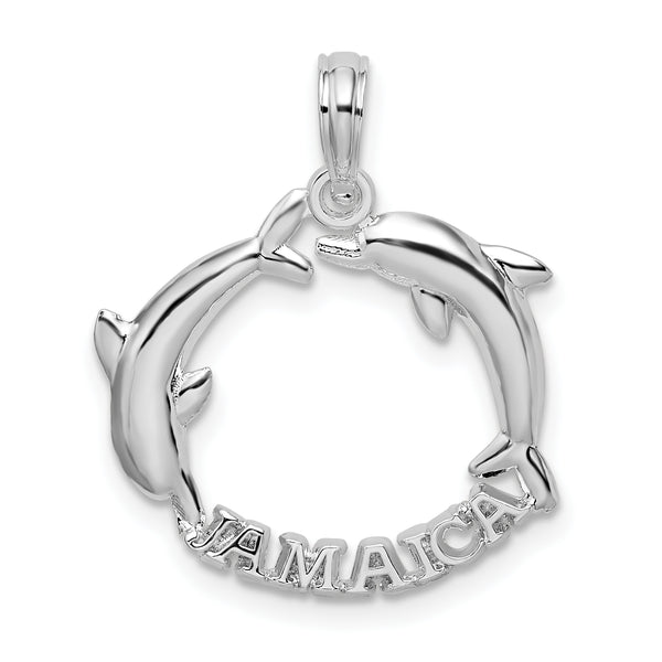 Carat in Karats Sterling Silver Polished Finish Jamaica 2 Jumping Dolphins Charm Pendant (23mm)