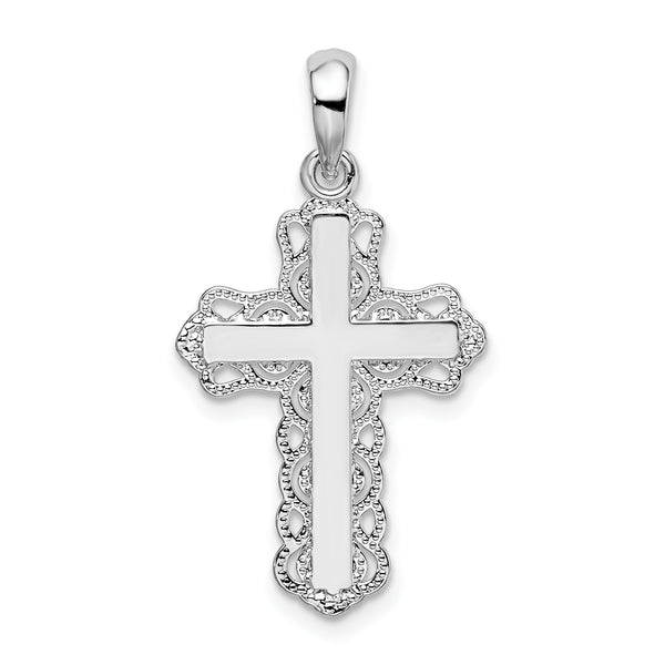 Carat in Karats Sterling Silver Polished Lace-Edge Cross Charm Pendant (22.3 mm x 16 mm)