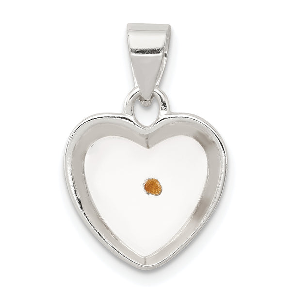 Quilate en quilates de plata esterlina pulida esmaltada con dije de corazón de semilla de mostaza colgante (0.78 pulgadas x 0.55 pulgadas)