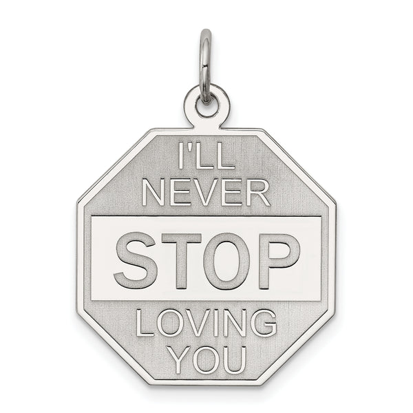 Carat in Karats Sterling Silver Rhodium-Plated I'Ll Never Stop Loving You Charm (1.1 Inches x Inches 0.83)