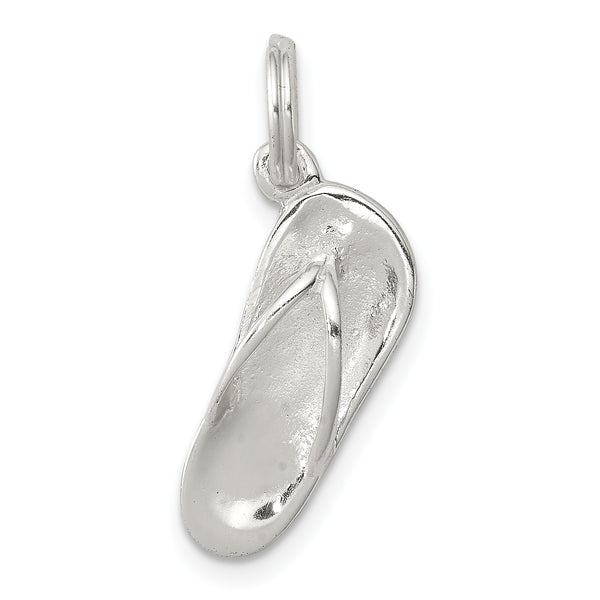 Carat in Karats Sterling Silver Polished Finish Flip Flop Charm Pendant (25mm x 6mm)